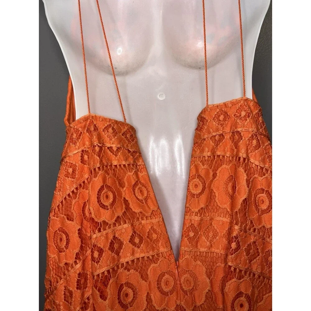 Free People Dress Womens 4 Orange Lace Halter Fit & Flare Short Boho Sundress